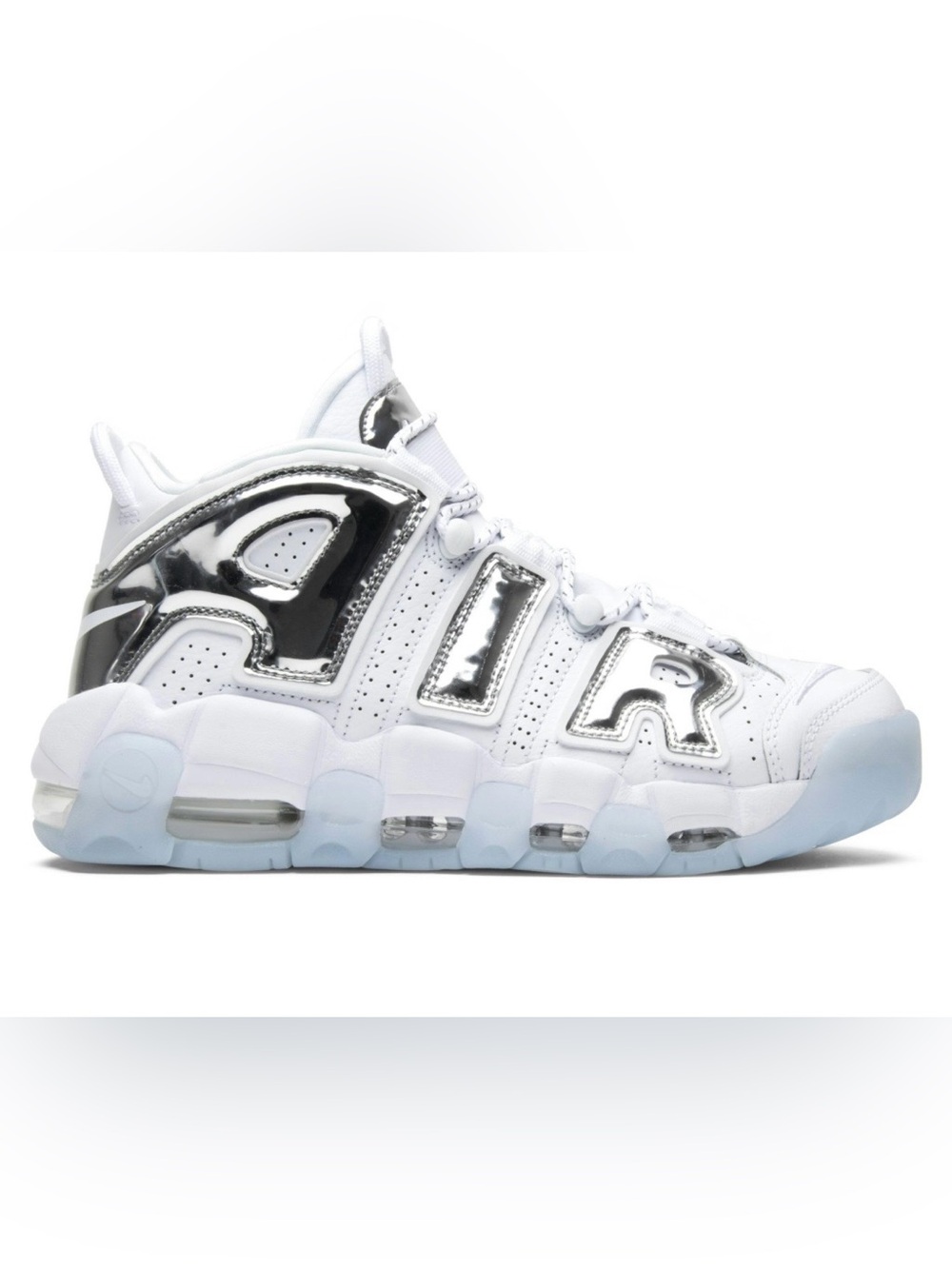 Nike White and Silver Air More Uptempo Low-Top Sneaker